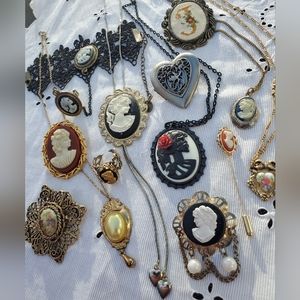 13 pc lot Vintage 1928 Style Cameo Jewelry Victorian Repro Brooch